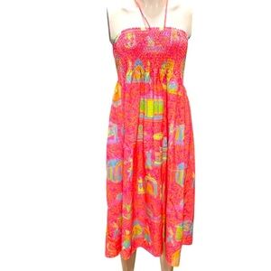 Gretchen Scott Designs Pink Smocked Sundress Halter Neckline